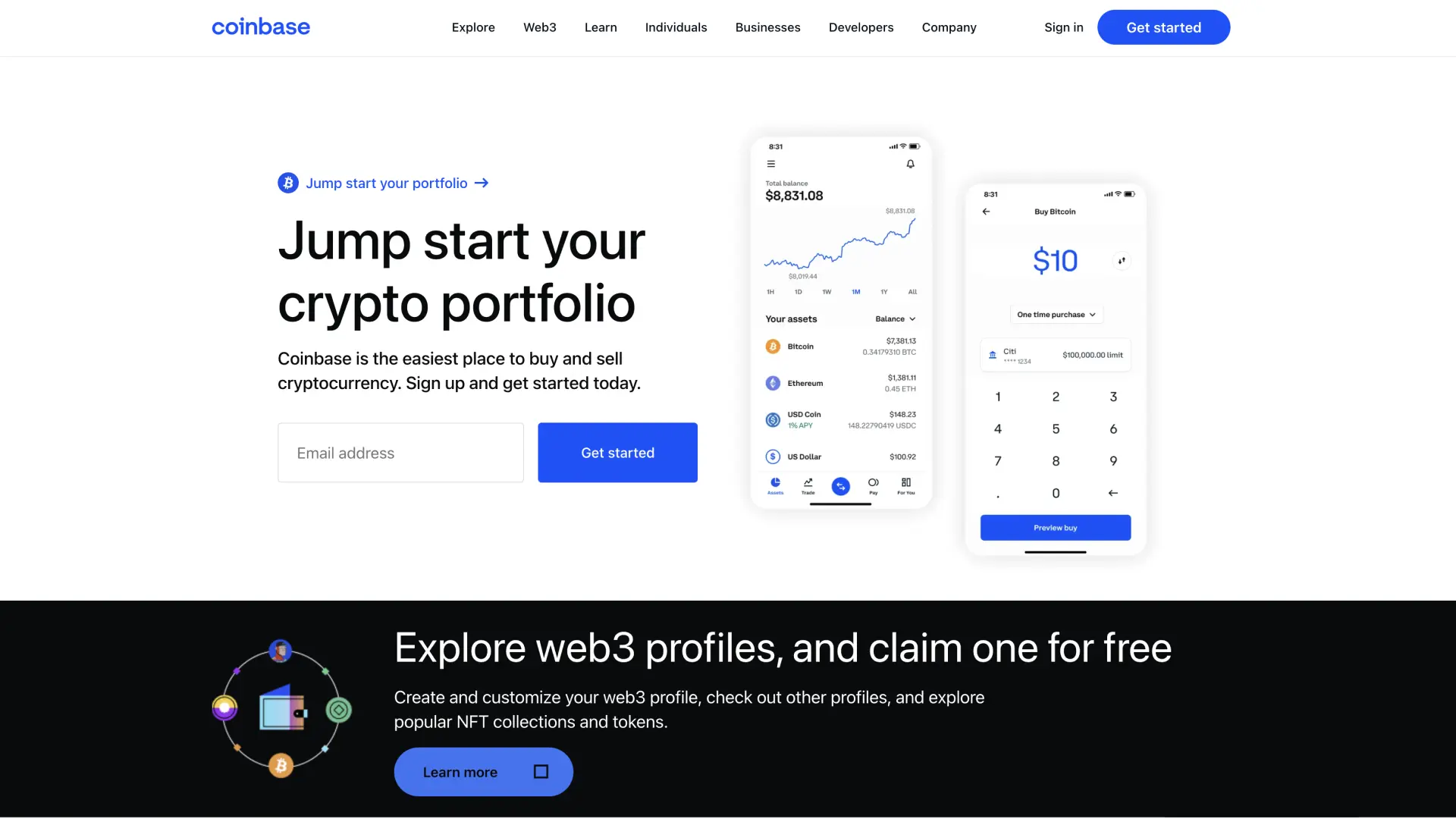 Coinbase homepage